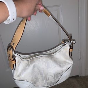 Small white CC Coach logo shoulder bag baguette